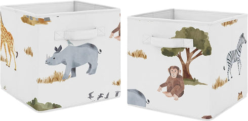 Sweet Jojo Designs Jungle Animals Foldable Fabric Storage Cube Bins Boxes Organizer