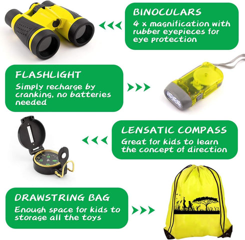 kaqinu Kids Explorer Kit - 24 PCS Outdoor Adventure Camping Kit with Bug Catcher, Educational Nature Exploration Toys