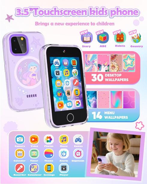 ,3.5'' 3-9 3 4 5 6 7 8 9 Dylanto Kids Camera Touchscreen Phone for Kids Learning Play Toys for Years Old Girls
