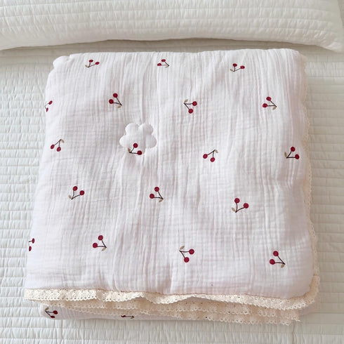 1 47x59 Inches, BuLuTu Piece Baby Toddler Muslin Quilt Blanket Crib Comforter Cute Cherry Print Quilted Blankets