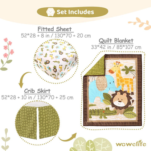 Set, 3 Set Set, Wowelife Safari Crib Bedding Piece Safari Baby Bedding Brown, Premium Baby Crib Bed Breathable and Soft