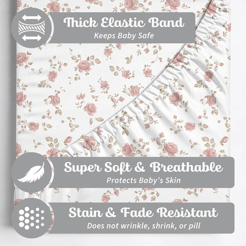 2-Pack Sorrel + Fern Baby Changing Pad Cover for Girls (Juliette) - Premium Fitted Sheets Baby Diaper Changing Table
