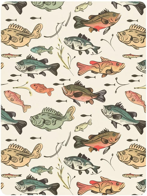 KICPOAY 52x28 Vintage Bass Fishes Toddler Bed Crib Sheets Baby Crib Sheets Cover for Soft Mini Crib Mattress