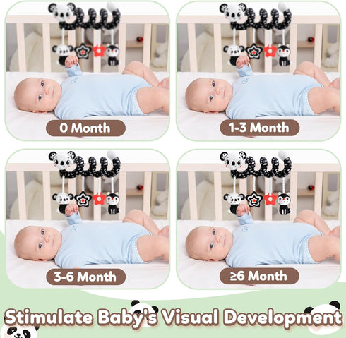 Baby Carseat Toy - Black & White Rattle Spiral Hanging Activity Stroller Toy for Newborns Boys and Girls (Coala)