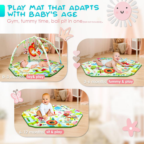 Mat,Tummy 6 0-12 lulunemo Baby Play Time Mat with Detachable Toys-Activity Gym for Visual, Auditory & Motor