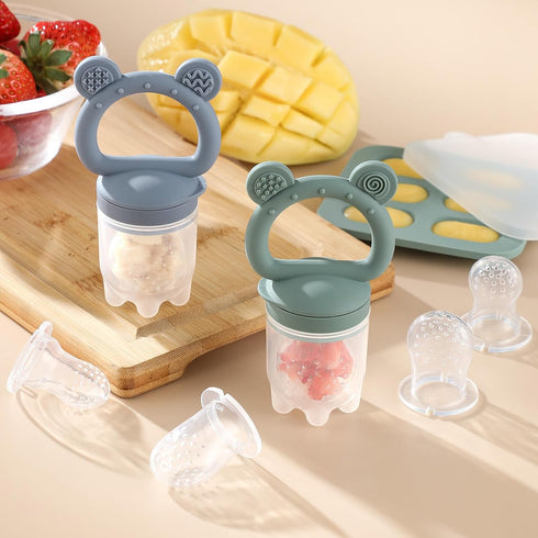2 Pack Silicone Baby Fruit Feeder with Mini Freezer Tray, Breastmilk Popsicle Molds for Baby Teething Relief, Fresh