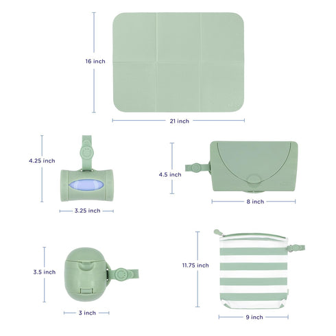 Set, Ubbi On-the-Go Diapering Gift Includes Changing Mat and Bag, Wipes Dispenser, Pacifier Holder and Bag Dispenser