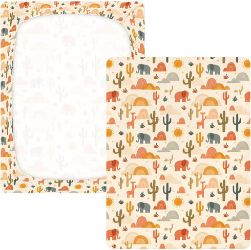 miaozhen 1 Pack 52x28 Cotton Baby Crib Sheets for Boys Girls Soft Stretchy Western Funny Desert Scene Crib Mattress
