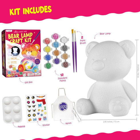 6-12, 8-12, 3 4 5 6 7 8 9 10 11 12+ LAOESE Paint Your Own Bear Lamp Kit, Art Supplies Bear Painting Kit for Kids Arts