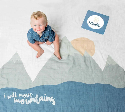lulujo Baby’s First Year Milestone Blanket and Card Set | 40in x 40in, I Will Move Mountains
