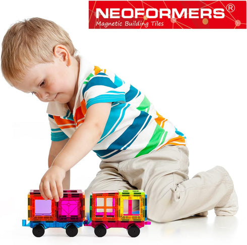 2 Piece Magnetic Tiles Car Set, Truck Kit Toy with Stronger Magnets, Educational Building Tile Blocks for Girls and
