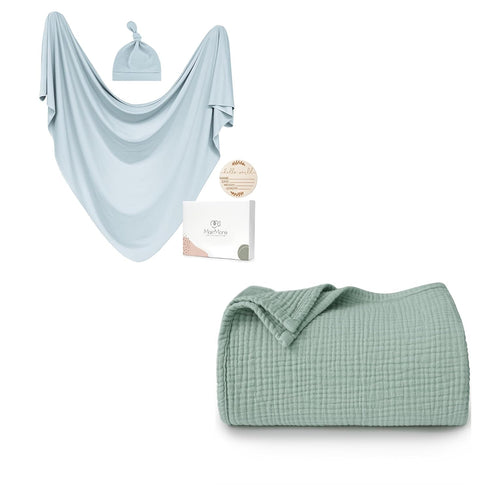 MairMore Baby Swaddle Receiving Blankets with Matching Beanie Set and Muslin Baby
