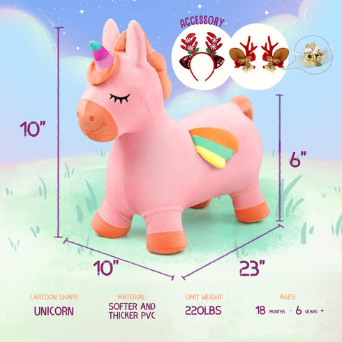 18 2 3 4 5 6 Bouncy Horse Unicorn Toys, Inflatable Bouncing Animal Hopping Toys, Outdoor Indoor Ride on Bouncer, Boys