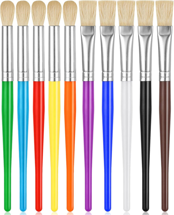 Paint Brushes for Kids, 10 Pcs Round and Flat Brush Set, Easy Hold Toddler Paint Brushes for Acrylic Oil Watercolor