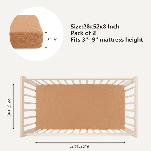 100% 52"x28" 2 Pack Bearmoss Muslin Crib Sheets Cotton Baby Bed Sheets Soft&Breathable Nursery Sheet for Standard Crib
