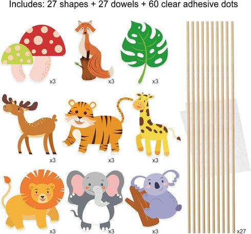 HOWAF 27 Pieces Jungle Animal Themed Party Decorations - Adorable Animal Cutouts, Paper Cutouts for Birthday Party