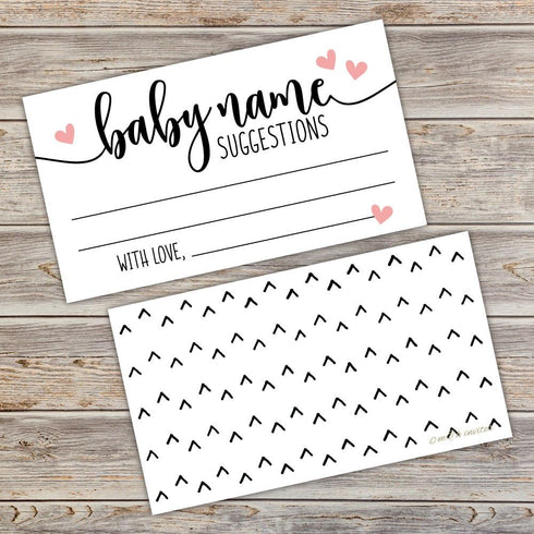 50 Sweet Heart Baby Name Suggestion Cards for Baby Shower