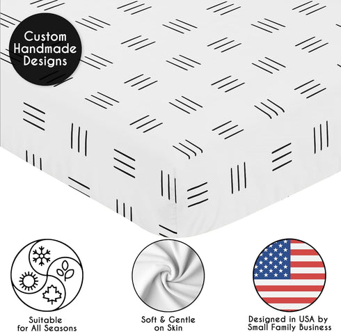Sweet Jojo Designs Fitted Baby Crib Sheets (White and Black Boho Mudcloth) for Boys and Girls, Infant Nursery, Toddler