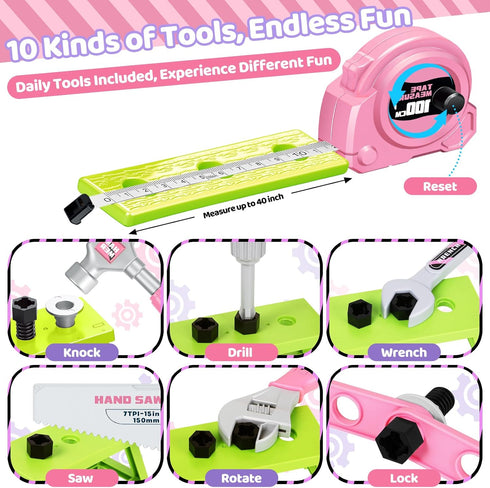 Set Set, 3 4 5 6, 46 Kids Tool with Portable Tool Box & Electronic Toy Drill, Toddler Tool Construction Tools for Kids