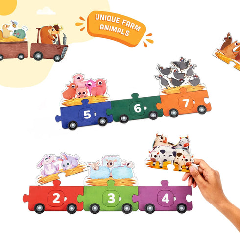 Farmyard Math Magic! 123 Ride with Animals - Three-way Puzzle Magic for Kids Ages 2-4, Birthday Gifts