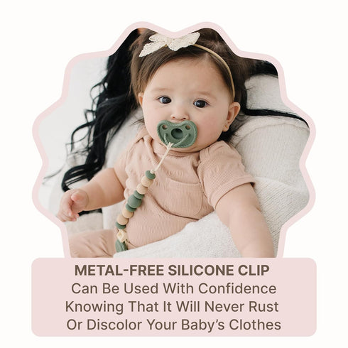 100% Silicone Pacifier Clip Metal-Free, Rust-Free, Food-Grade Silicone and Natural Beech Wood, Secure Pacifier Holder