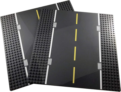 Apostrophe Games Road Baseplate, Premium Building Blocks Base Plates Compatible with All Major Brands, 2pcs Gray