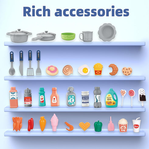 Playset 3-5 40+ Set 4-8, Doloowee Kids Kitchen - Kitchen Toy for Toddlers with Accessories, Toy Kitchen for Kids Ages