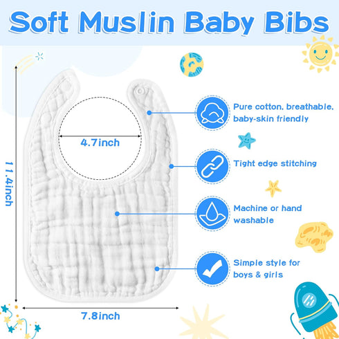 GROBRO7 8Pcs Muslin Baby Bibs Soft Cotton Adjustable Snap Drool Bib Absorbent Breathable Feeding Bibs for Teething Drooling