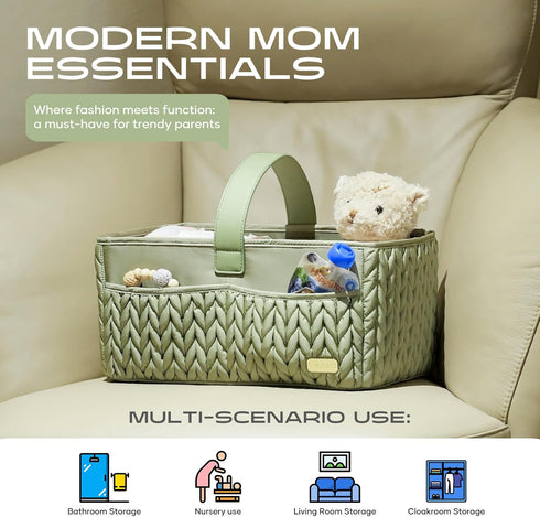 Luxurious Baby Diaper Caddy, Nursery Storage Basket for Newborn Essentials, Travel Baby Basket for Diapers Baby Wipes