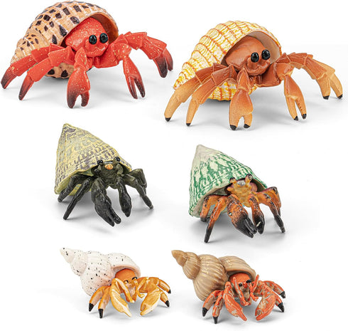 6PCS Hermit Crab Figurines Toys,Ocean Sea Animals Toys Figures, Realistic Soft Sea