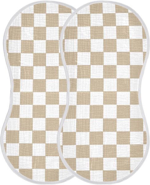 J JOYSAY 22''x11'' 4 sizex4 Checkered Plaid Dark Beige Baby Burp Cloths for Boys Girls Large Cotton Layer Baby Must