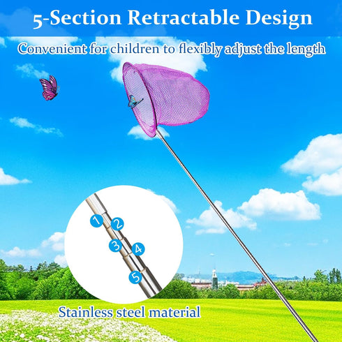 Insect Catching Nets with Telescopic Stainless Steel Pole, Butterfly Nets for Nature Exploration Toys for Kids.