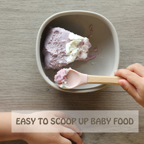 Ginbear Silicone Baby Spoon and Fork Set for Self-Feeding, Toddler Flatware 6 Months+ (Hazy Green/Almond)