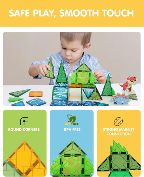 Set 35 3-5 5-7, 3+ Magnetic Tiles Animals & Dinosaurs Toys, STEM Educational Building Blocks, Sensory PCS for Toddlers