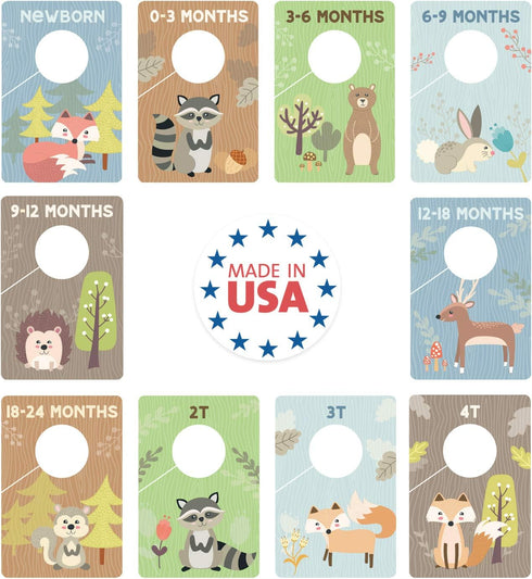 Canopy Street Woodland Closet Clothing Size Dividers, 4" x 6" Organizers for Newborn Baby to 4T Clothes, 10 Forest