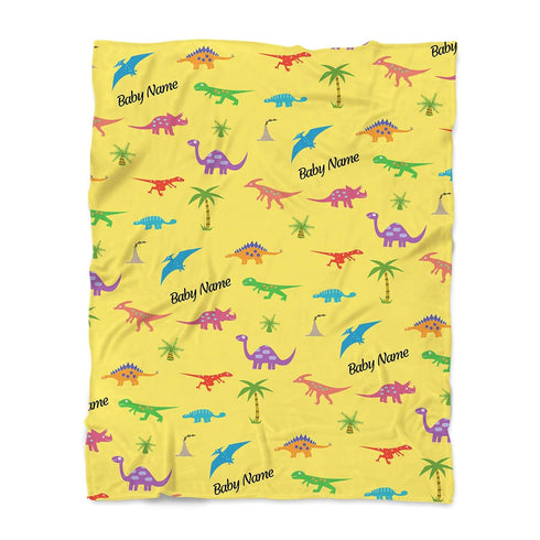 Gifts Everywhere 30"x40" Personalized Name Minky Dot Toddler Baby Blanket Baby swaddling Blanket Dinosaur Printing