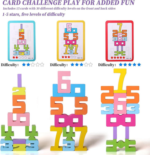 WISBOOK 20PCS Counting 3+ Wooden Number Building Blocks, Montessori Toys Math Learning Toys for Kids Digital
