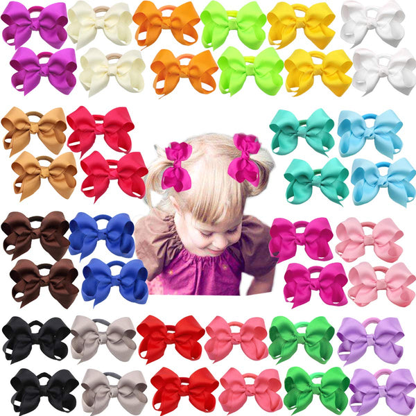 CÉLLOT 40Pcs Boutique Hair Bows Elastic Ties for Kids, Children Rubber Bands Ponytail Holders for Baby Girls Teens