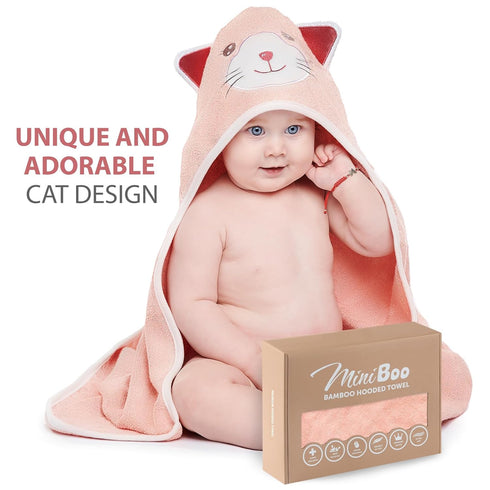 MINIBOO Hooded Baby Towels for Newborn & Toddler - Super Soft Baby Bath Towels with Hood, Highly Absorbent Viscose Made