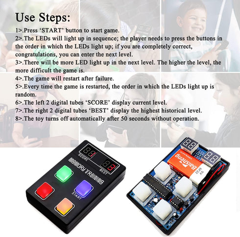 Soldering Practice Kit Memory Training Game Toy Electronic DIY Kit Handheld Game Console Fun Toy Kits Soldering Project for Kids Student Halloween
