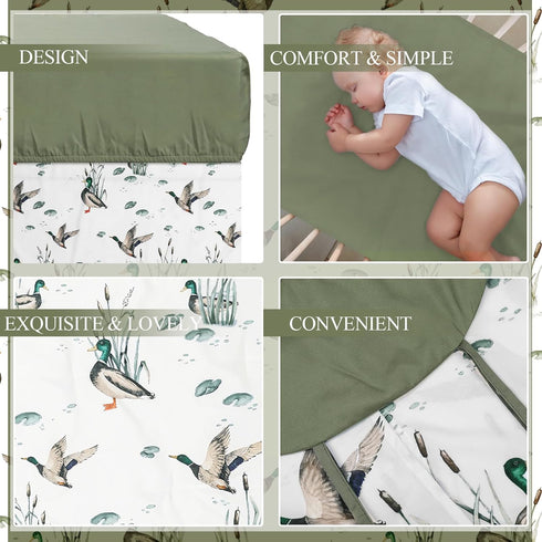 4 Set Oudain Piece Mallard Duck Crib Bedding Including Mallard Duck Crib Skirt, Blanket, Crib Sheet and Diaper Stacker