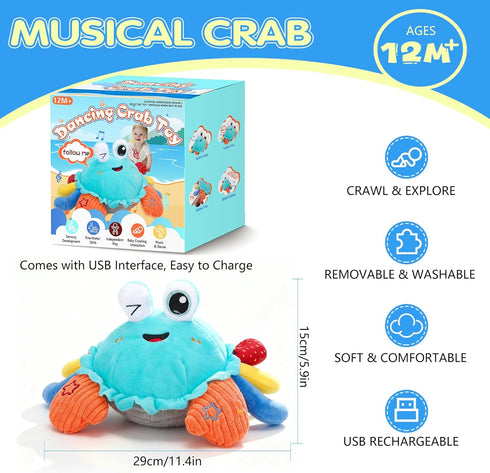MOISTAR 1 6-12 Tummy 1-3 Baby Toys Year Old Month Time Toys Crawling Crab Musical Dancing Walking Moving Bouncing