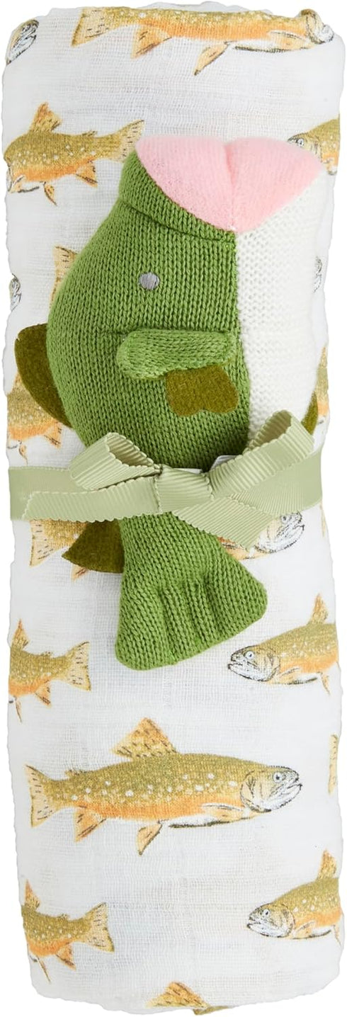 Mud Pie Children's Fish Swaddle and Rattle