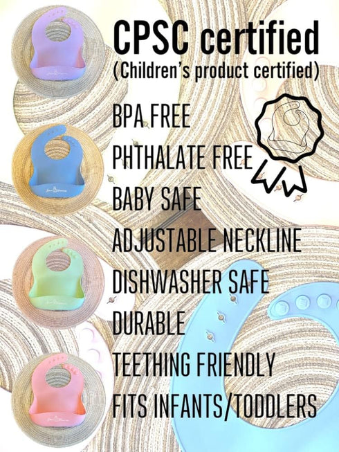 Jean Frances Silicone Baby Bibs Set of 2, BPA Free Waterproof Soft Durable Adjustable for Infants & Toddlers