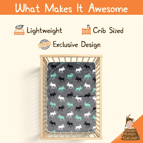 Dear Baby Gear Premium Car Seat Baby Blanket - Soft Swaddle Blanket for Boys and Girls, Moose Design