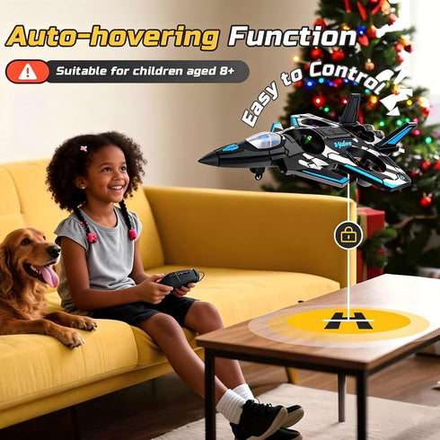 BEACONDESI F47 RC Fighter Drone for Kids, Remote Control Airplane with Altitude Hold, RC Jet Drone Toy with LED Lights