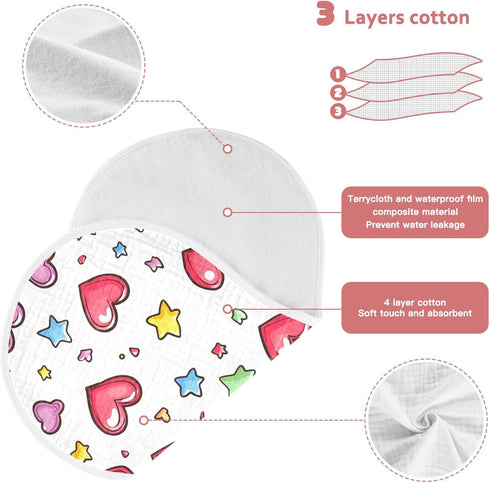 Set 1, Hearts and Stars Muslin Baby Burp Cloths of Super Soft & Absorbent Burping Rags, Cotton Burp Clothes Shower Gift