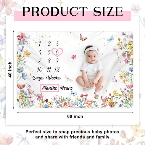 60" 40" 12 Nuanchu Baby Monthly Milestone Blanket Baby Girl Boy x Soft Fleece First Months Growth Chart Newborn