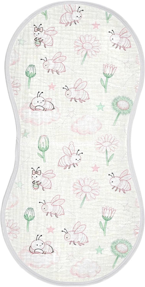 decor gift Cotton Newborns Burp Cloths Soft and Absorbent Pink and Green Daisy Flower