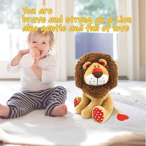 Love Lion Stuffed Animal, King Lion Plush Toy with Heart Shape Mane Tail for Kids Baby Lover Birthday Gift, 13.8“
